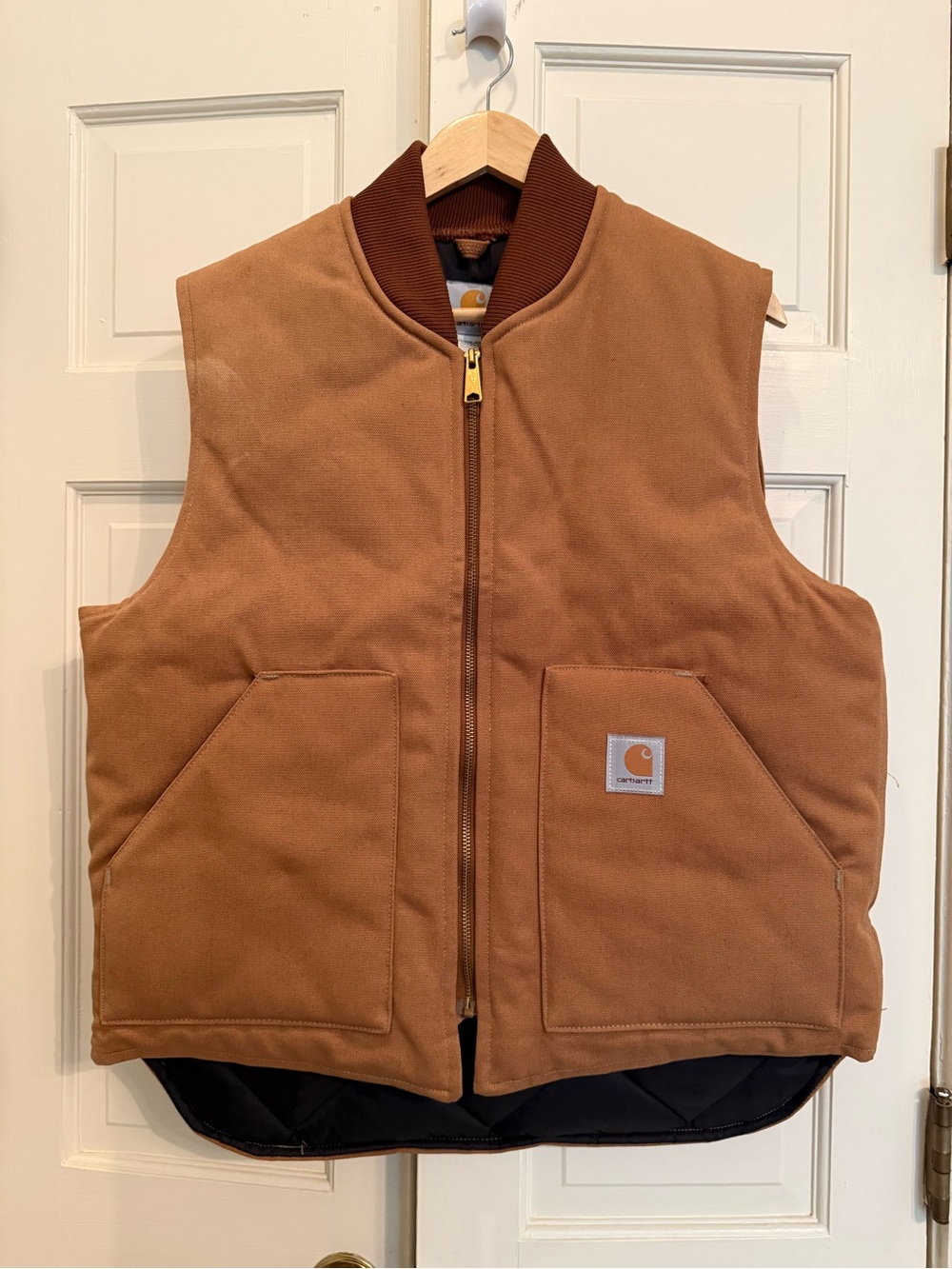 Carhartt Brown Work Vest with Rib Knit Collar
